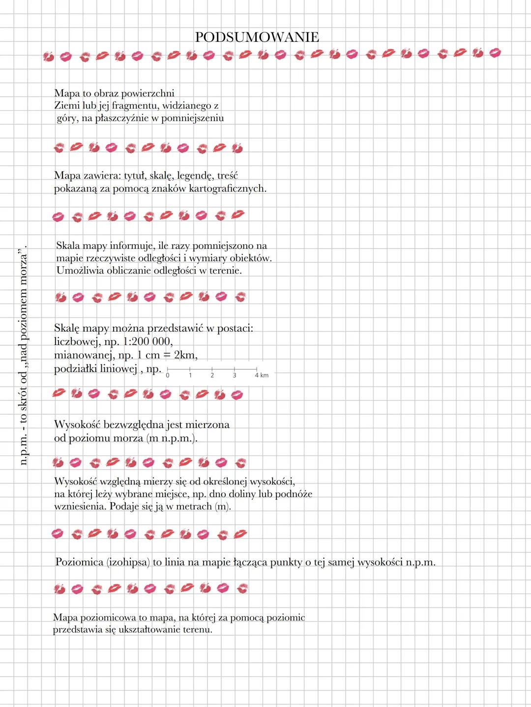 n.p.m. to skrót od „,nad poziomem morza".
PODSUMOWANIE
Mapa to obraz powierzchni
Ziemi lub jej fragmentu, widzianego z
góry, na płaszczyźnie