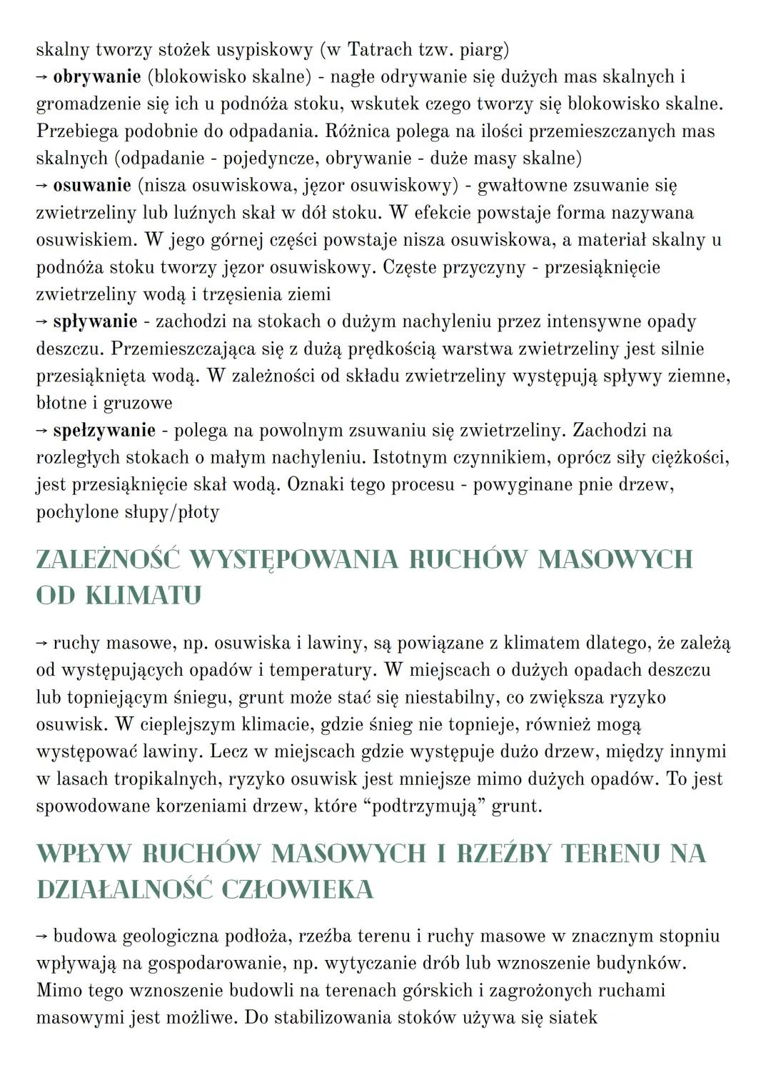 RUCHY MASOWE
PRZEDMIOT:
Geografia
KARTKÓWKA
NA CZYM POLEGAJĄ RUCHY MASOWE
→ ruchy masowe polegają na przemieszczaniu się materiału skalnego