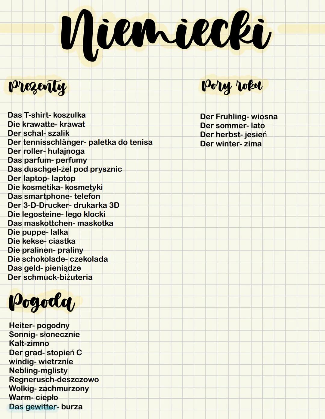 # Niemiecki
Prezenty
Das T-shirt- koszulka
Die krawatte- krawat
Der schal- szalik
Der tennisschlänger- paletka do tenisa
Der roller- hulaj