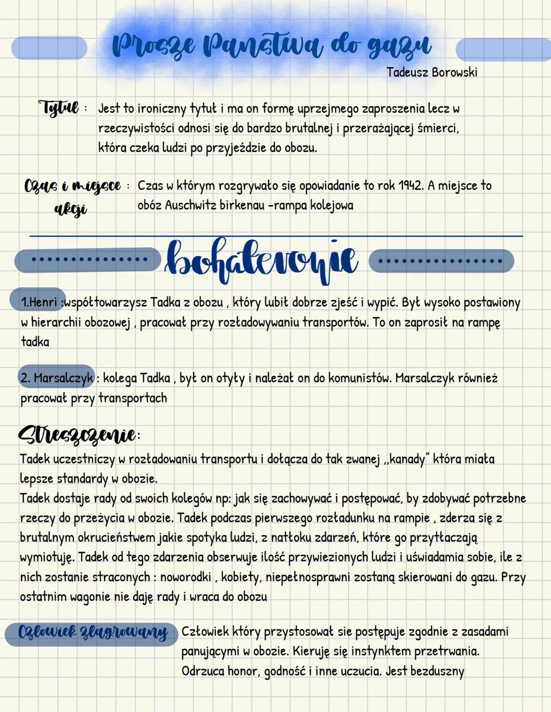 :
Procze Panstwa do gazu
Tadeusz Borowski
Tytul Jest to ironiczny tytuł i ma on formę uprzejmego zaproszenia lecz w
rzeczywistości odnosi si