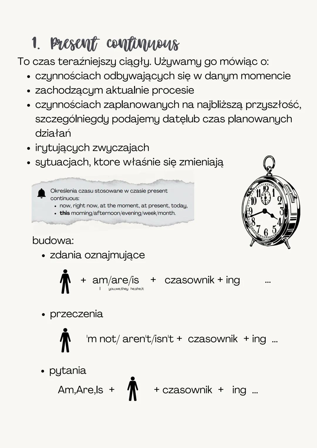 Czasy w języku
angielskim
1. Present simple
To czas teraźniejszy prosty. Używamy go, mówiąc o:
•
•
rzeczach i zjawiskach, które są zawsze pr