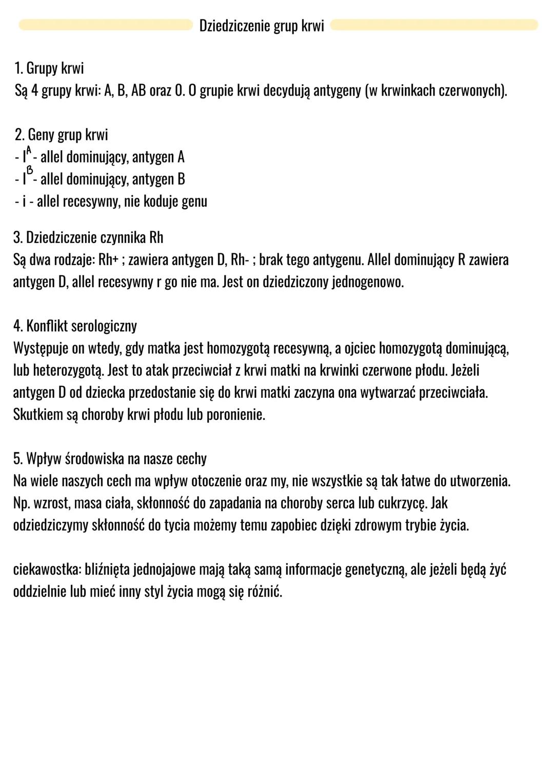 # Dziedziczenie grup krwi
1. Grupy krwi
Są 4 grupy krwi: A, B, AB oraz 0. O grupie krwi decydują antygeny (w krwinkach czerwonych).
2. Ge