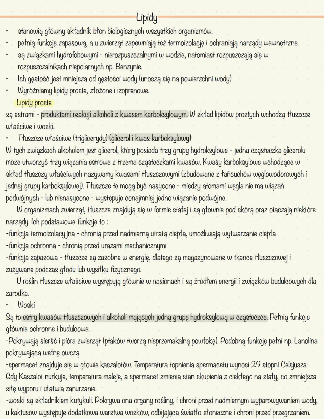 # Lipidy
stanowią główny składnik błon biologicznych wszystkich organizmów.
pełnią funkcję zapasową, a u zwierząt zapewniają też termoizol