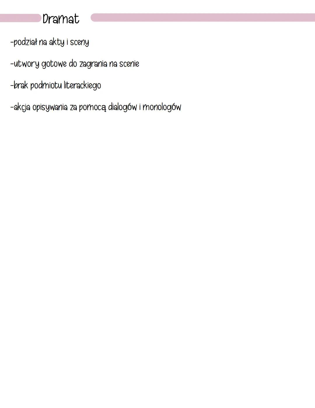 Rodzaje literackie
Liryka
-osobą mówiącą jest podmiot liryczny
-subiektywizm (wyrażenie emocji, uczuć)
-podział na strofy i wersy
-bogata w