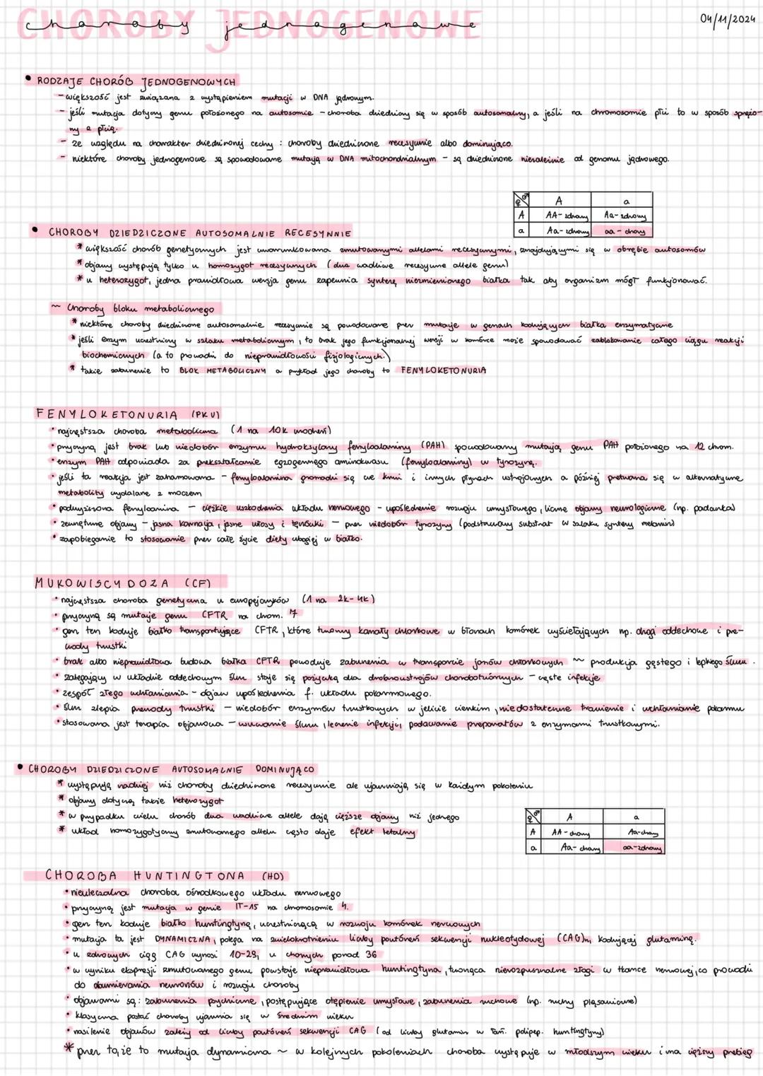# спапаbу jeenagename
• RODZAJE CHORÓB JEDNOGENOWYCH
04/11/2024
-większość jest związana mystąpieniem mutacji DNA jadronym.
-jeśli mutac