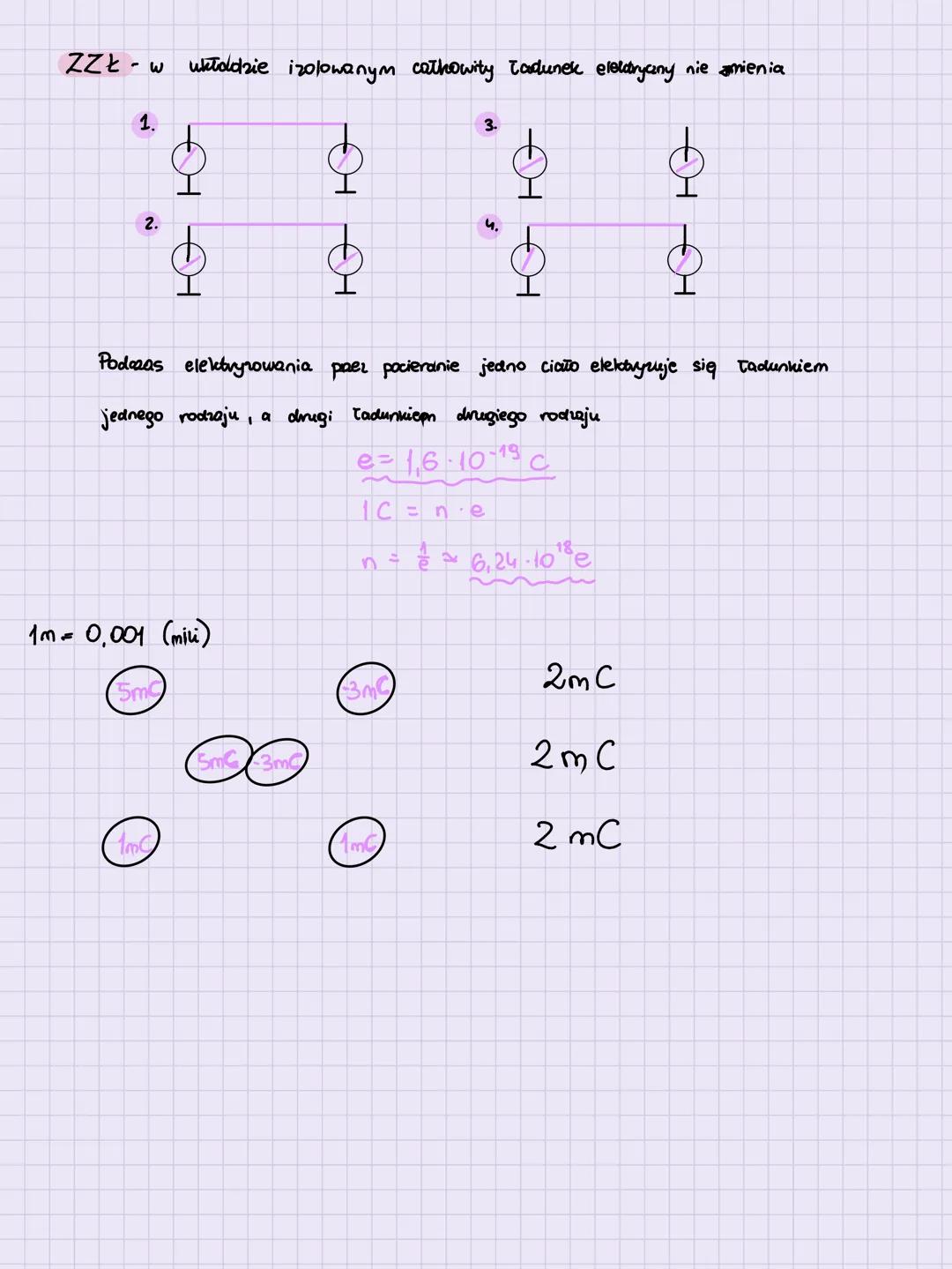 Fizyka ELEKTROSTATYKA
1. Ciało nienaelektryzowane - posiada takie same ilości ładunków dodanich
Cało
występuje przewaga ilości ładunków jedn