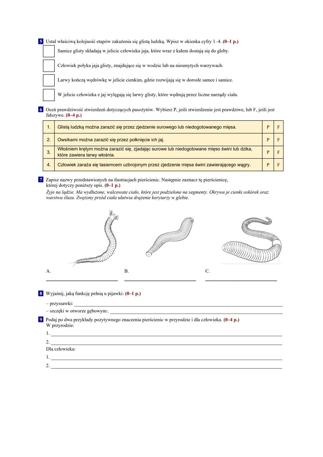 # Od parzydełkowców
do pierścienic
Test sprawdzający - rozdział II
Grupa A
1 Ilustracja przedstawia przekrój ciała stułbi płowej. (0-3 p.