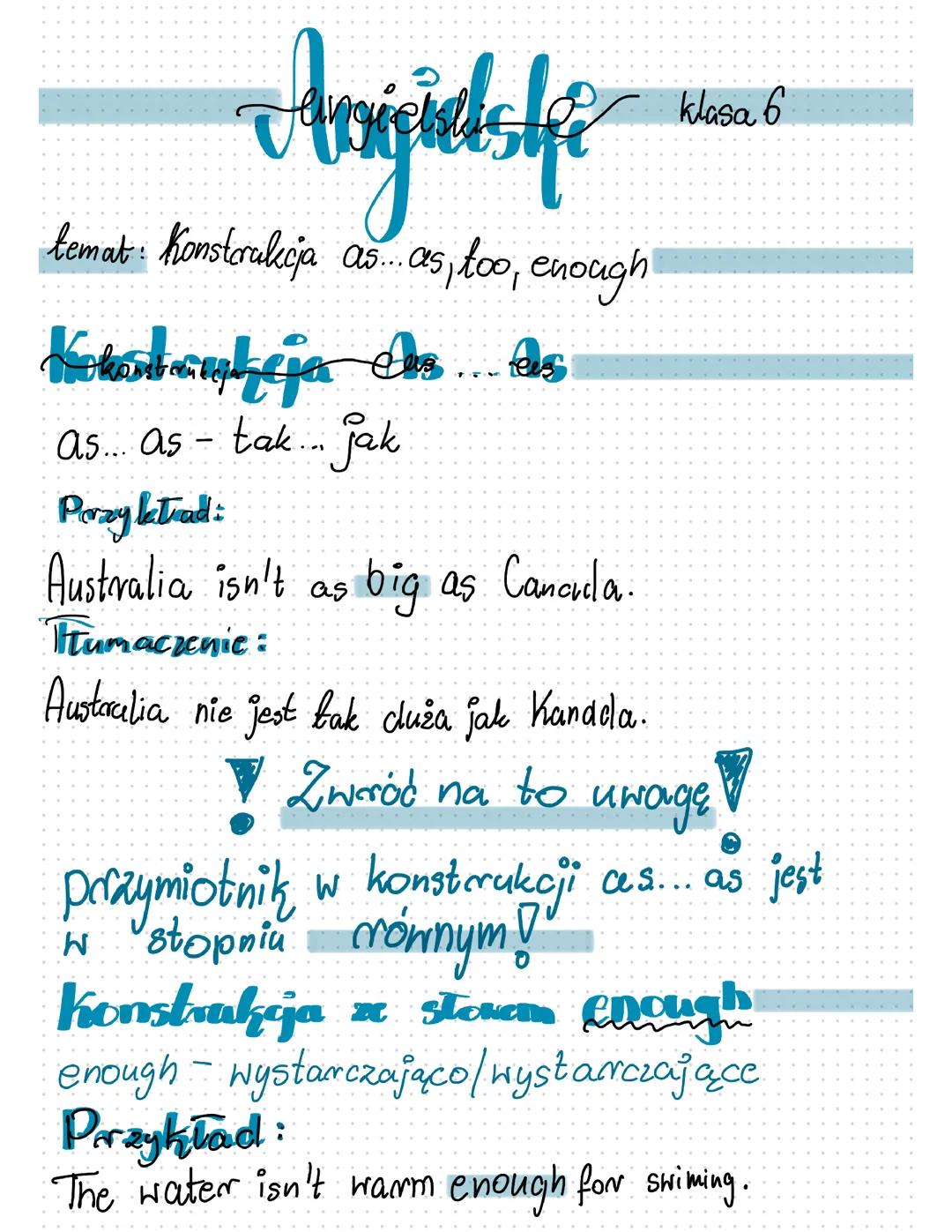 Konstrukcja as...as, too i enough - powtórka dla uczniów