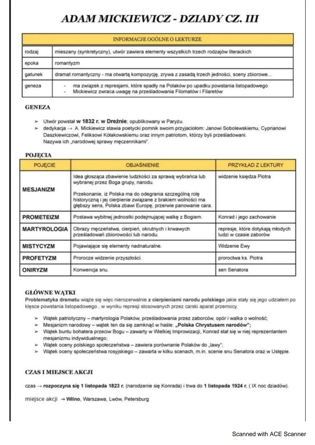 # ADAM MICKIEWICZ - DZIADY CZ. III
INFORMACJE OGÓLNE O LEKTURZE
| |