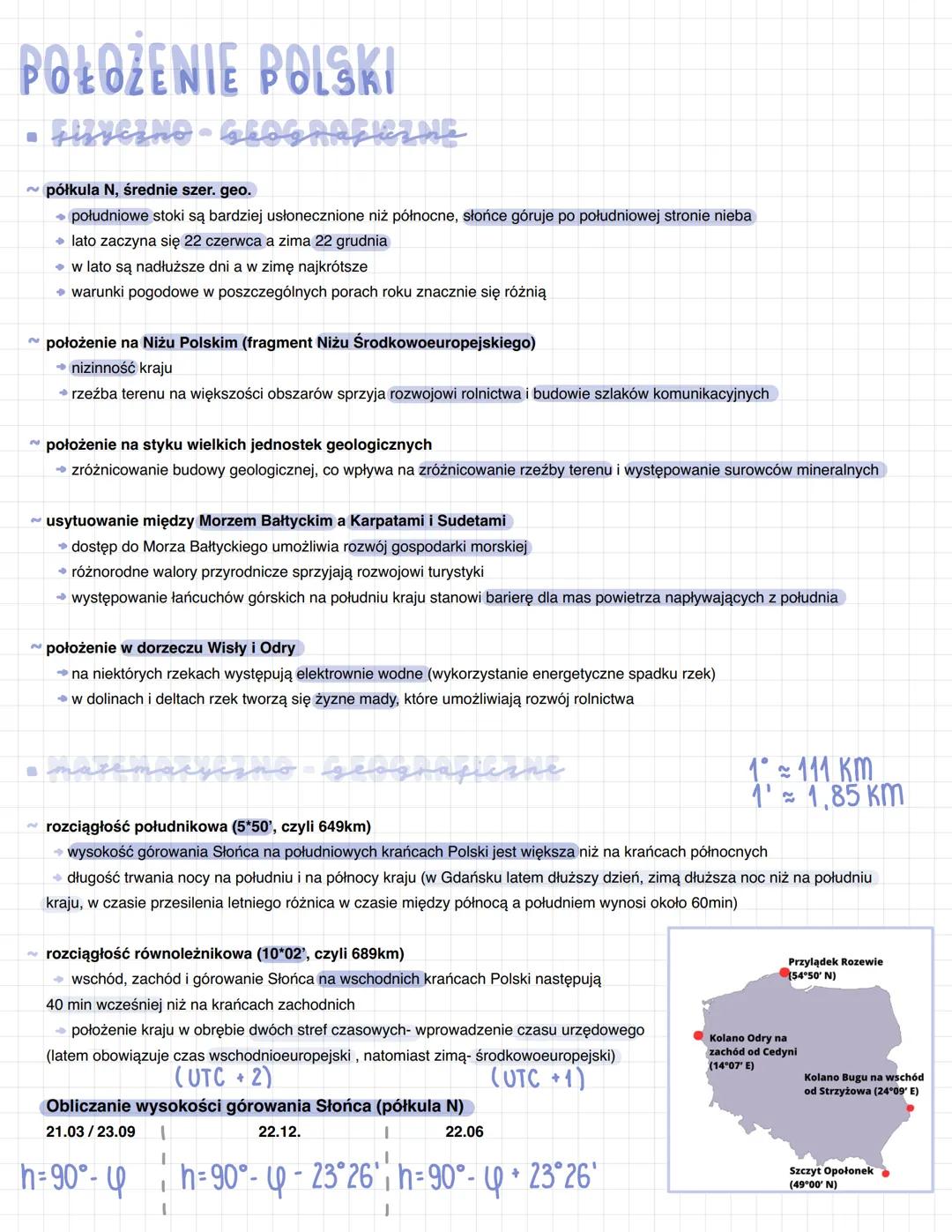 POŁOŻENIE POLSKI
Fizyczno-GeognArkizne
N
półkula N, średnie szer. geo.
→ południowe stoki są bardziej usłonecznione niż północne, słońce gór