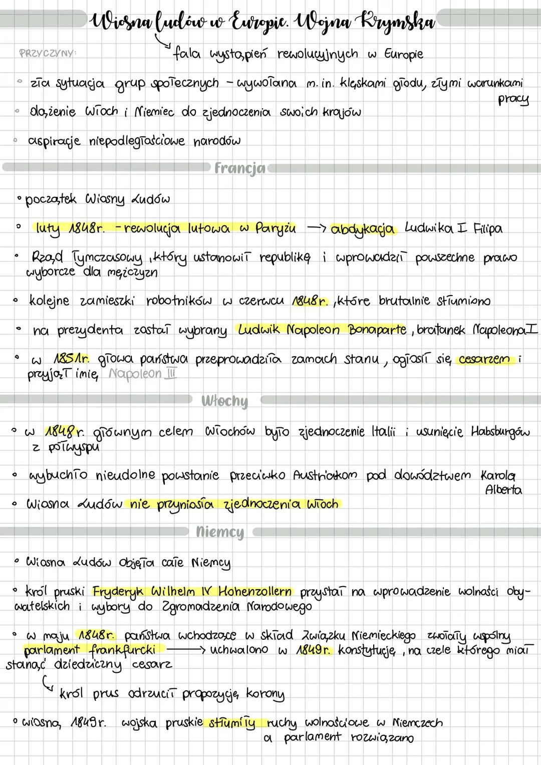 PRZYCZYNY
Wiesna ludów w Europie. Wojna Krymska
fala wystąpień rewolucyjnych w Europie
。 zīα sytuacja grup społecznych - wywołana m.in. klęs