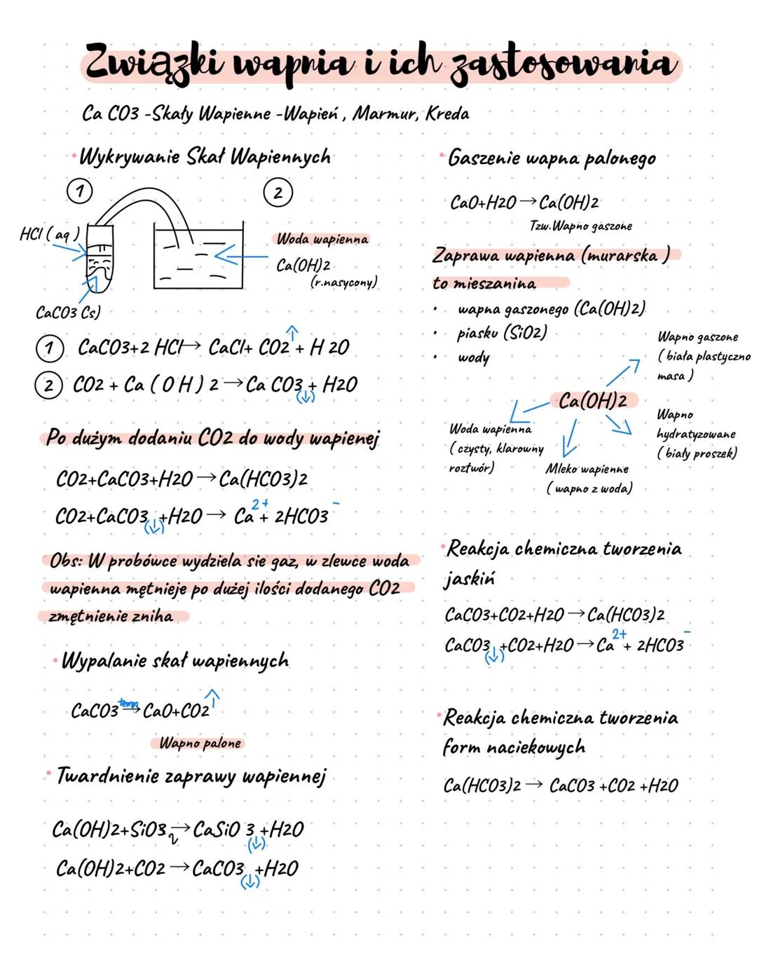 # Związki wapria i ich zastosowania
Ca CO3-Skały Wapienne-Wapień, Marmur, Kreda
* Wykrywanie Skat Wapiennych
1
HCl (aq)
CaCO3 Cs)
2
W