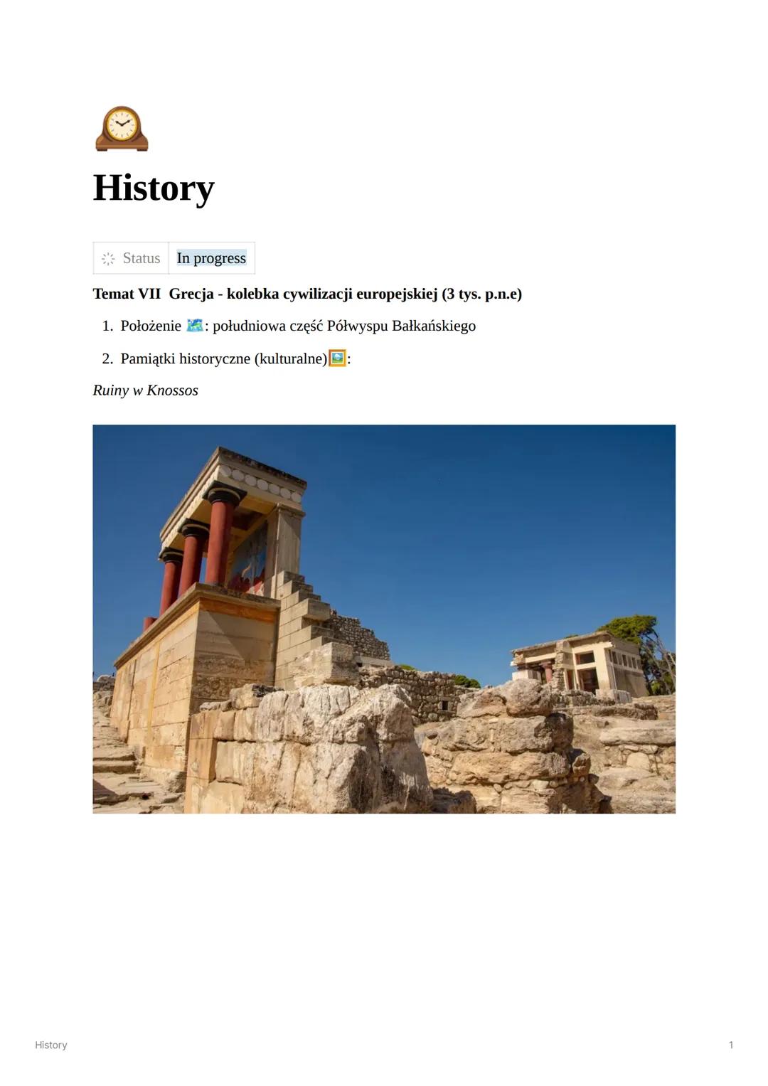 History
Status In progress
Temat VII Grecja - kolebka cywilizacji europejskiej (3 tys. p.n.e)
1. Położenie : południowa część Półwyspu Bałka