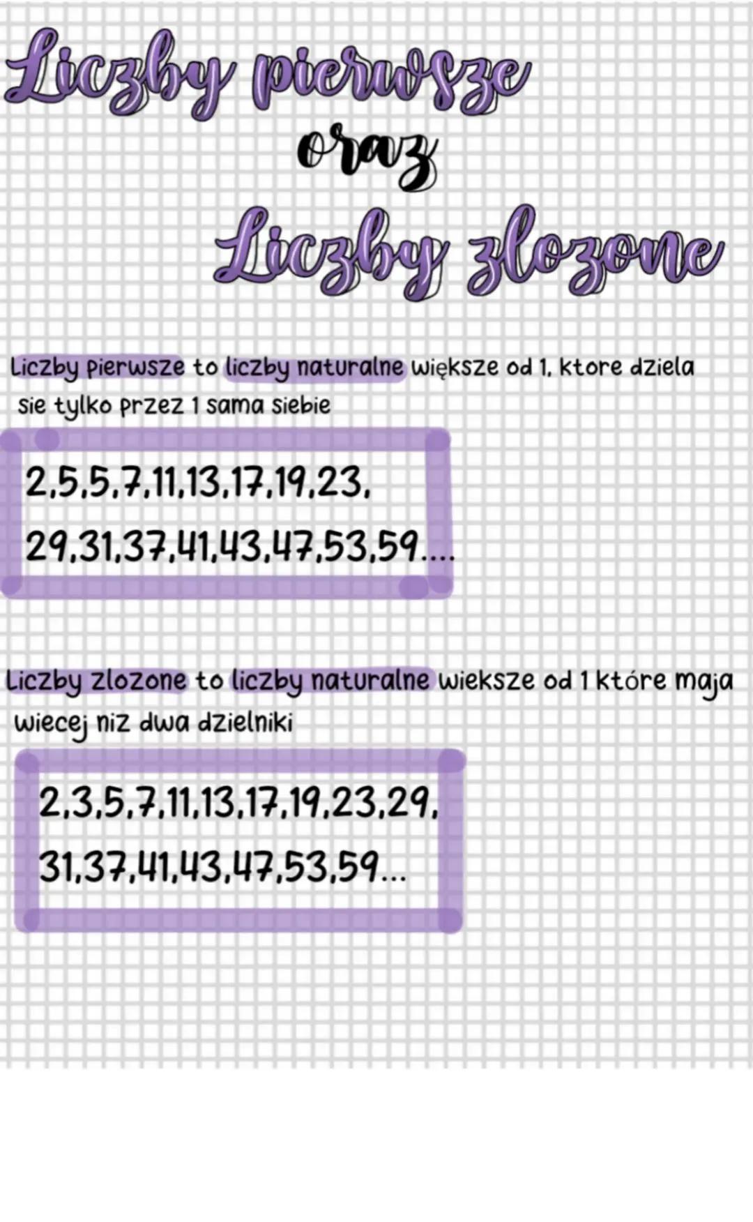 Liczby pierwsze
oraz
Liczby zlozone
Liczby pierwsze to liczby naturalne większe od 1, ktore dziela
sie tylko przez 1 sama siebie
2,5,5,7,11,