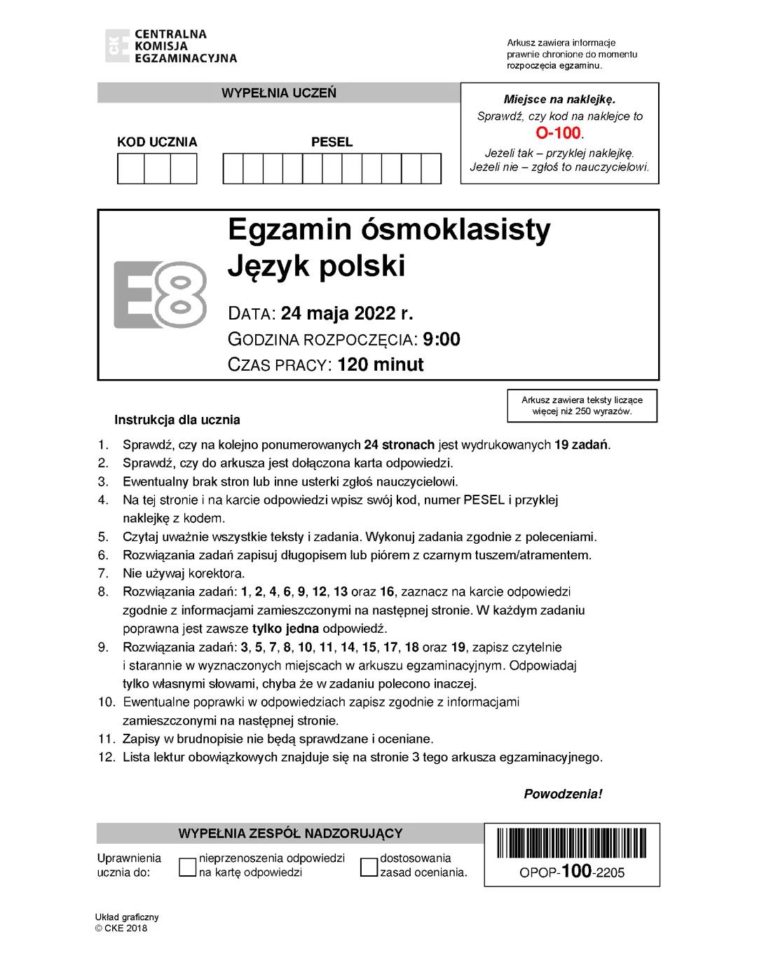 Egzamin 8-klasisty z roku 2022 polski