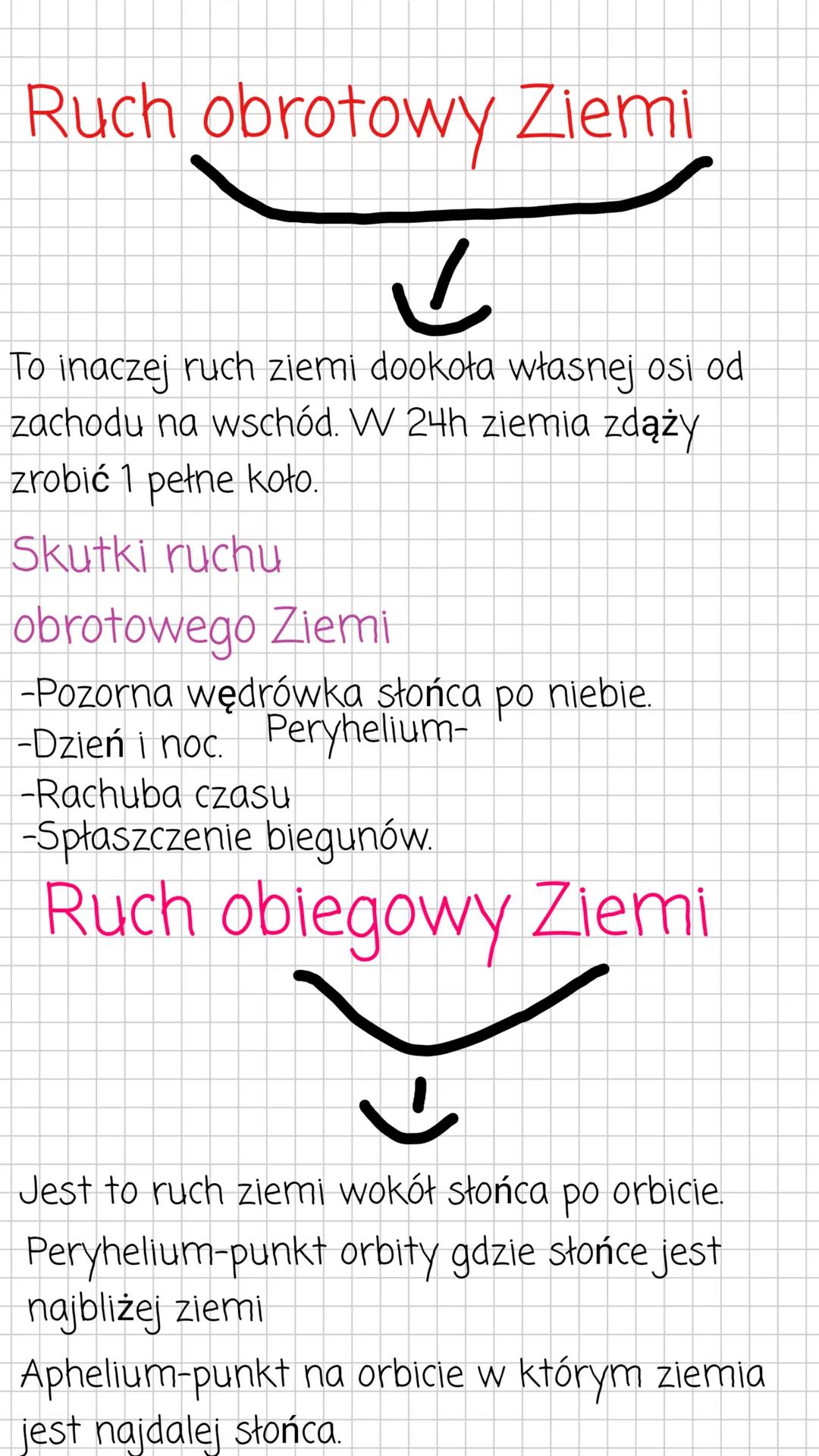Ruch obrotowy Ziemi
✓
To inaczej ruch ziemi dookoła własnej osi od
zachodu na wschód. W 24h ziemia zdąży
zrobić 1 pełne koło.
Skutki ruchu
o