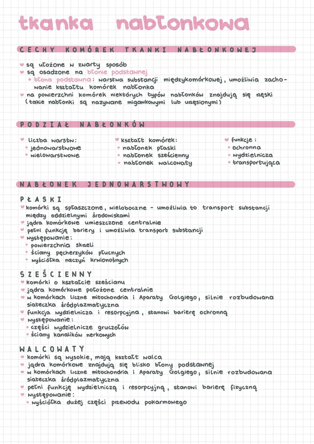 # tkanka nabłonkowa
CECHY KOMÓREK TKANKI NABŁONKOWEJ
* są ułożone w zwarty sposób
* są osadzone na błonie podstawnej
* błona podstaw