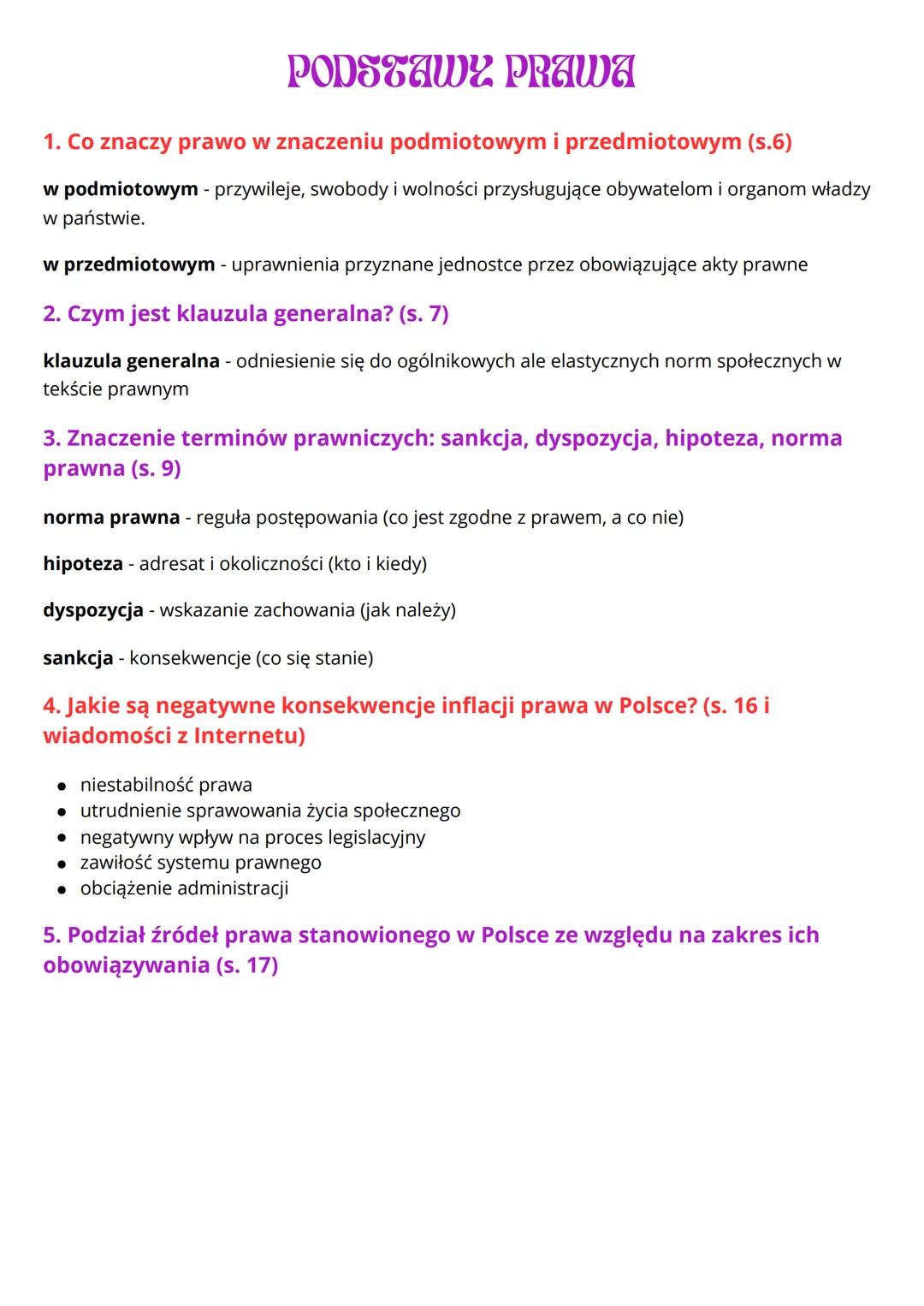 # PODSTAWE PRAWA
1. Co znaczy prawo w znaczeniu podmiotowym i przedmiotowym (s.6)
w podmiotowym - przywileje, swobody i wolności przysług