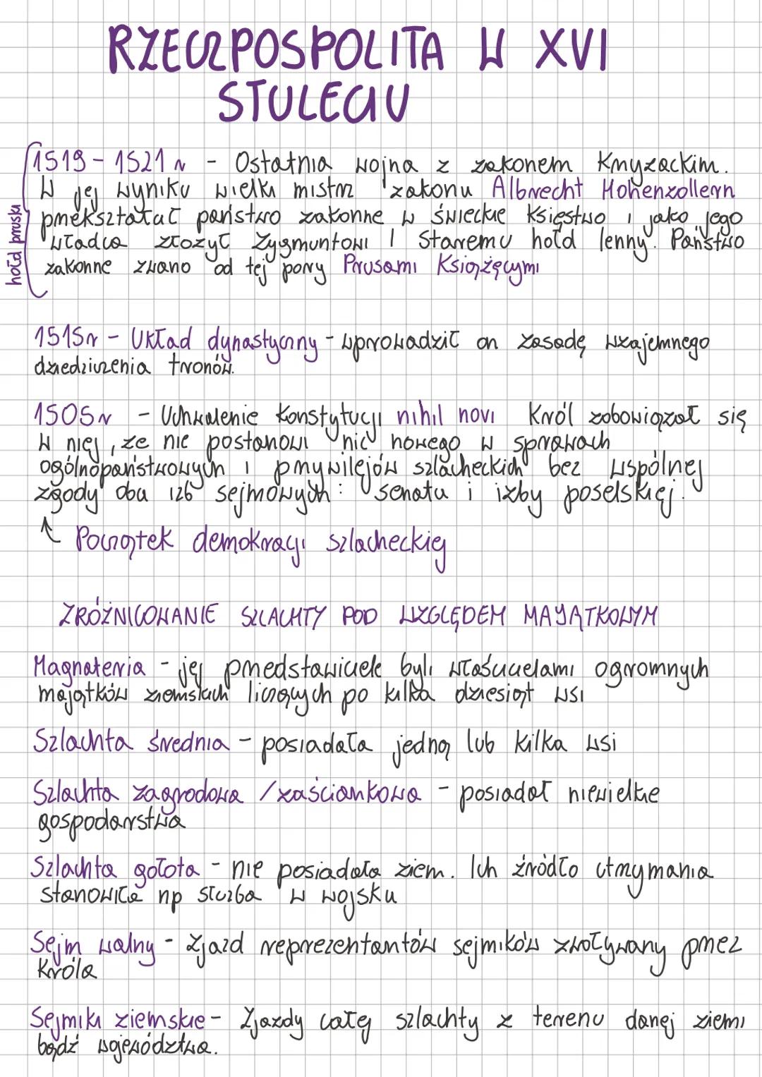 hoid pruski
# RZECZPOSPOLITA H XVI
## STULEGU
(1519-1521~
Ostatnia wojna z zakonem Kmyzackim.
W jej wyniku wielkı mıstım zakonu Albrecht Ho