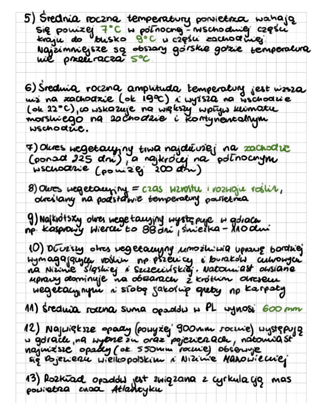 # KLIMAT POLSKI
1) Polska leży w strefie kumatów umiarkowanych,
co oznacza, że jej kumat jest określony jako
umiarkowany ciepty przyswowy