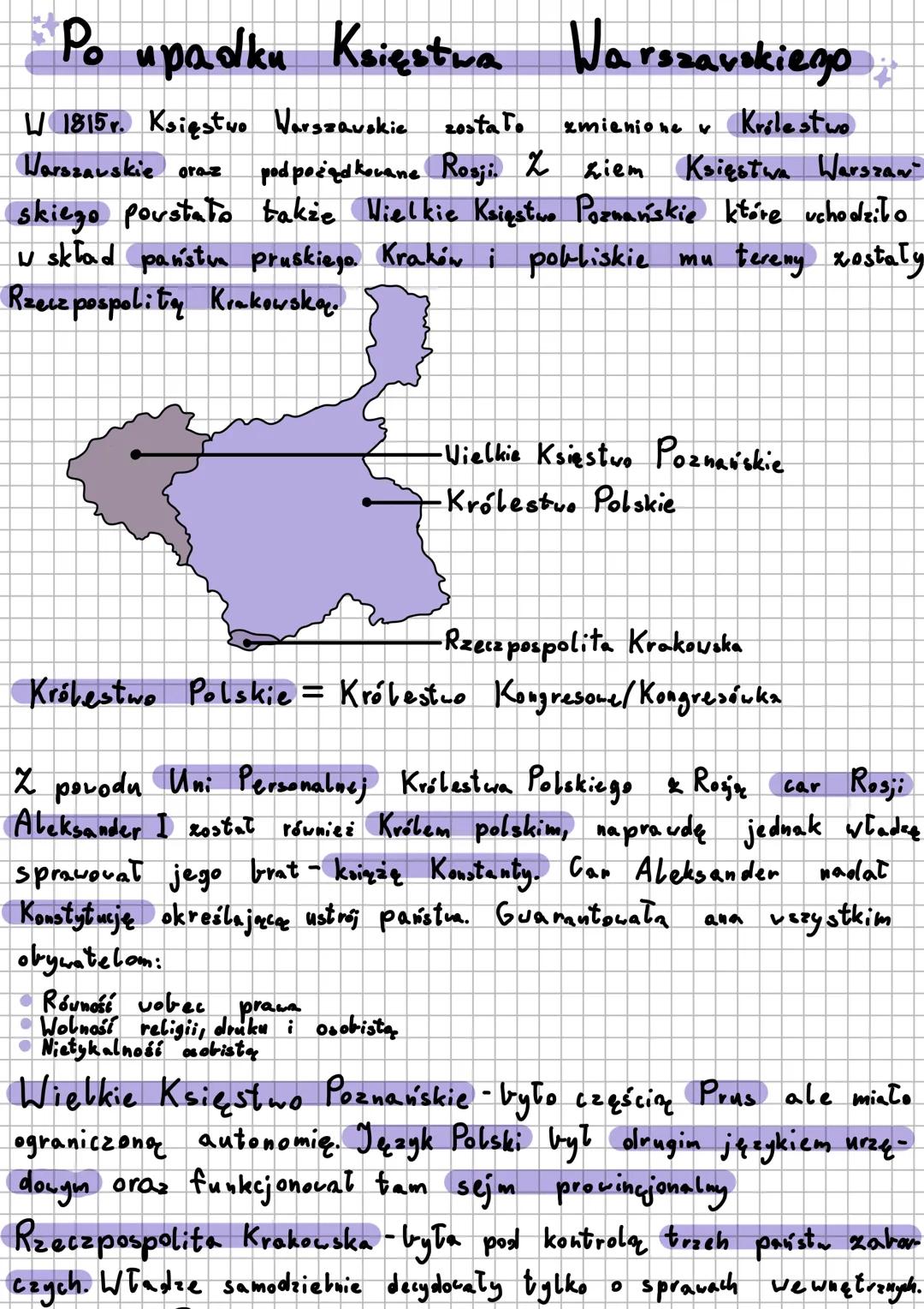 Po upadku Księstwa Warszawskiego..
W 1815. Księstwo Warszawskie zostalo
zmienione v Królestwo
Warszawskie oraz
skiego powstało także Wielkie