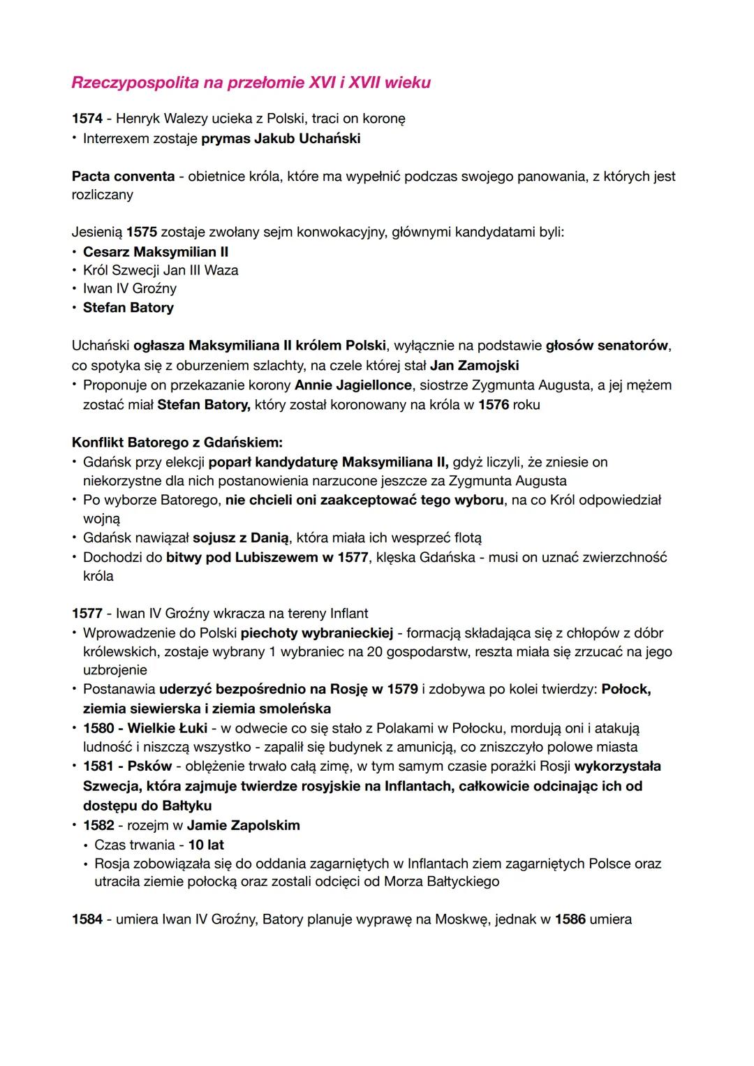 Rzeczypospolita na przełomie XVI i XVII wieku
1574 - Henryk Walezy ucieka z Polski, traci on koronę
• Interrexem zostaje prymas Jakub Uchańs