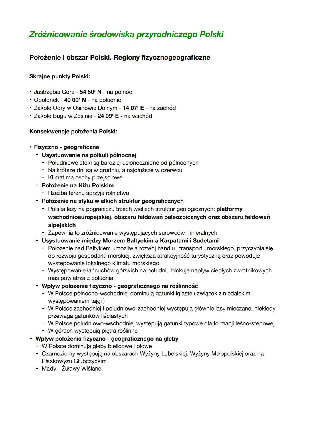 Zróżnicowanie środowiska przyrodniczego Polski
Położenie i obszar Polski. Regiony fizycznogeograficzne
Skrajne punkty Polski:
⚫ Jastrzębia G