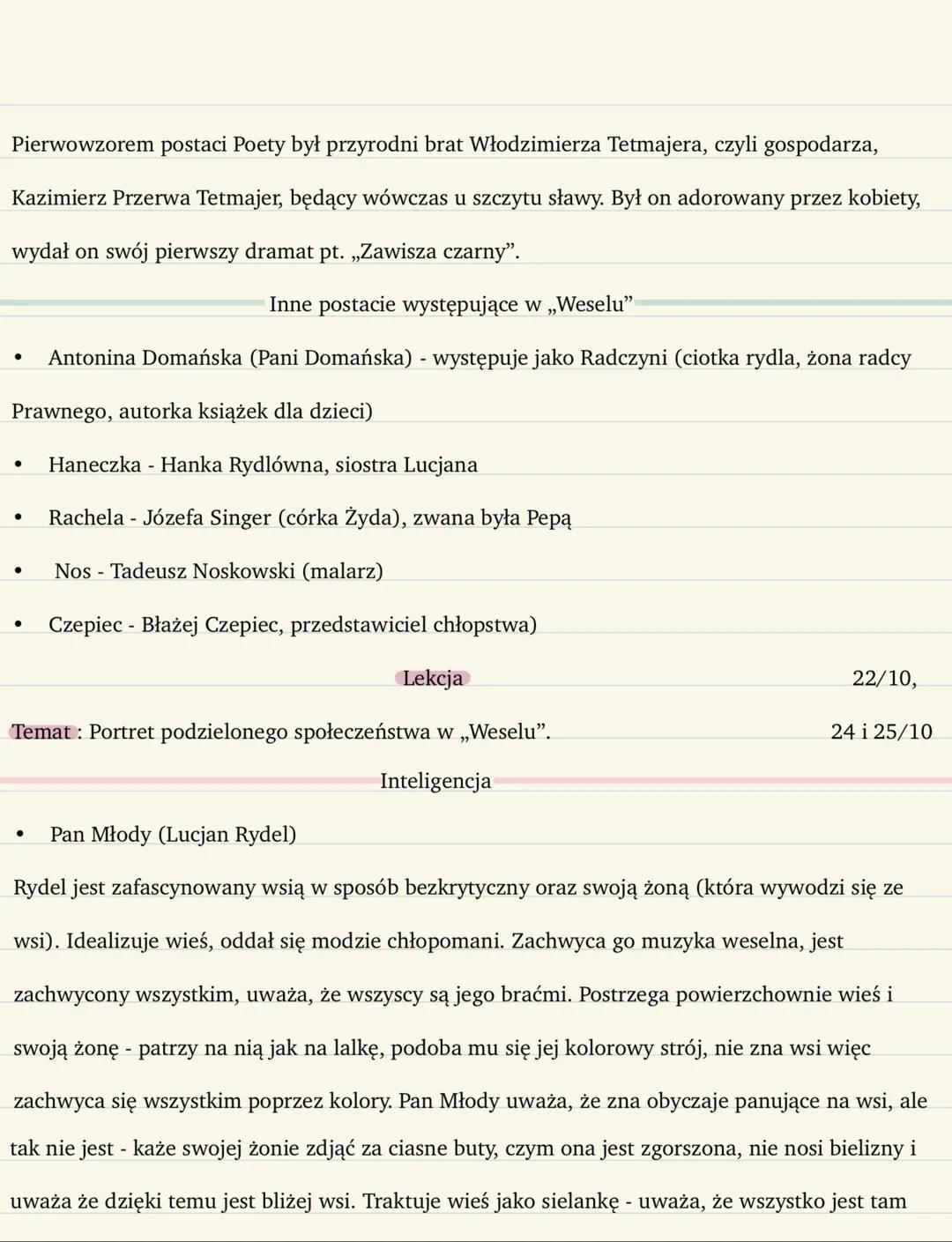 Lekcja
18/10
21/10
Temat: Wprowadzenie do analizy „Wesela" Stanisława Wyspiańskiego.
Stanisław Wyspiański
Stanisław Wyspiański - artysta
