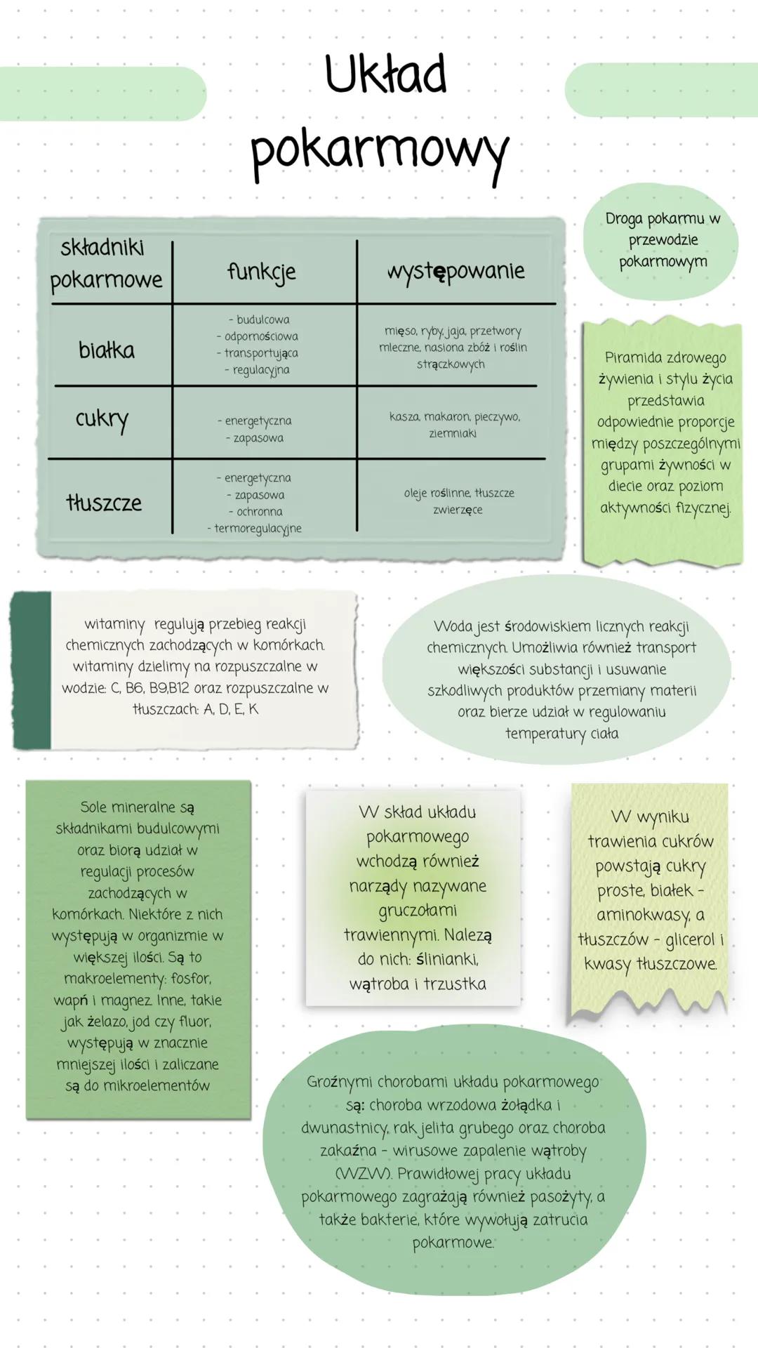 # Układ
pokarmowy
składniki
pokarmowe
funkcje
występowanie
białka
-budulcowa
- odpornościowa
-transportująca
- regulacyjna
mięso, ryby