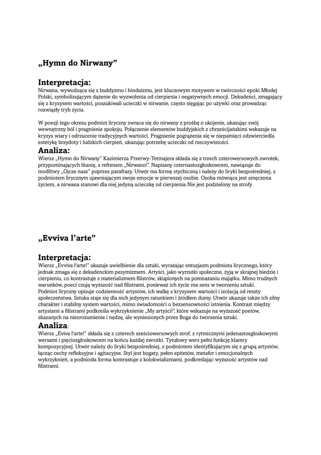 POLSKI
Pojęcia:
Dekadentyzm - To nurt literacki i artystyczny z końca XIX wieku, charakteryzujący się pesymizmem,
rozczarowaniem wartościami