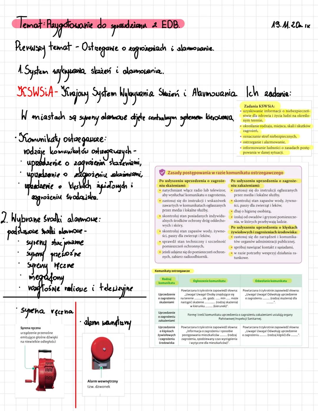 Temat: Raygotowal
Raygotowanie do sprawdziann 2 EDB.
Pierwszy temat - Ostrzeganie o zagrożeniach i alarmowanie.
1. System wykrywania skaże