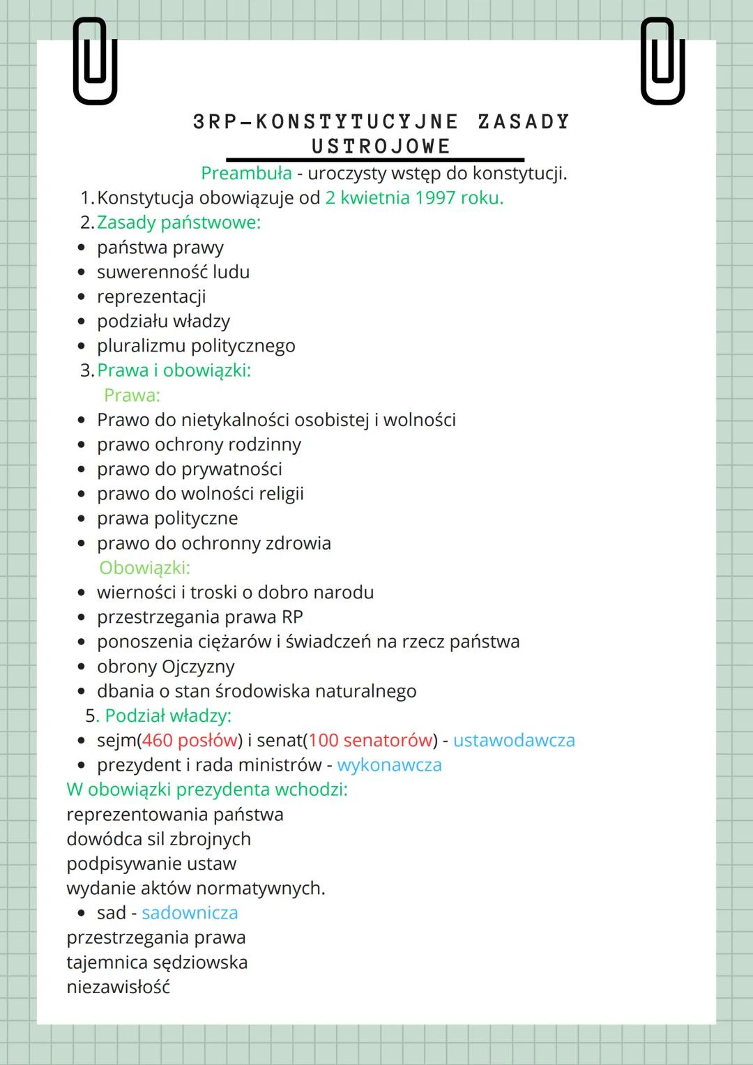 0
3RP KONSTYTUCYJNE ZASADY
USTROJOWE
Preambuła - uroczysty wstęp do konstytucji.
1. Konstytucja obowiązuje od 2 kwietnia 1997 roku.
2. Zasad
