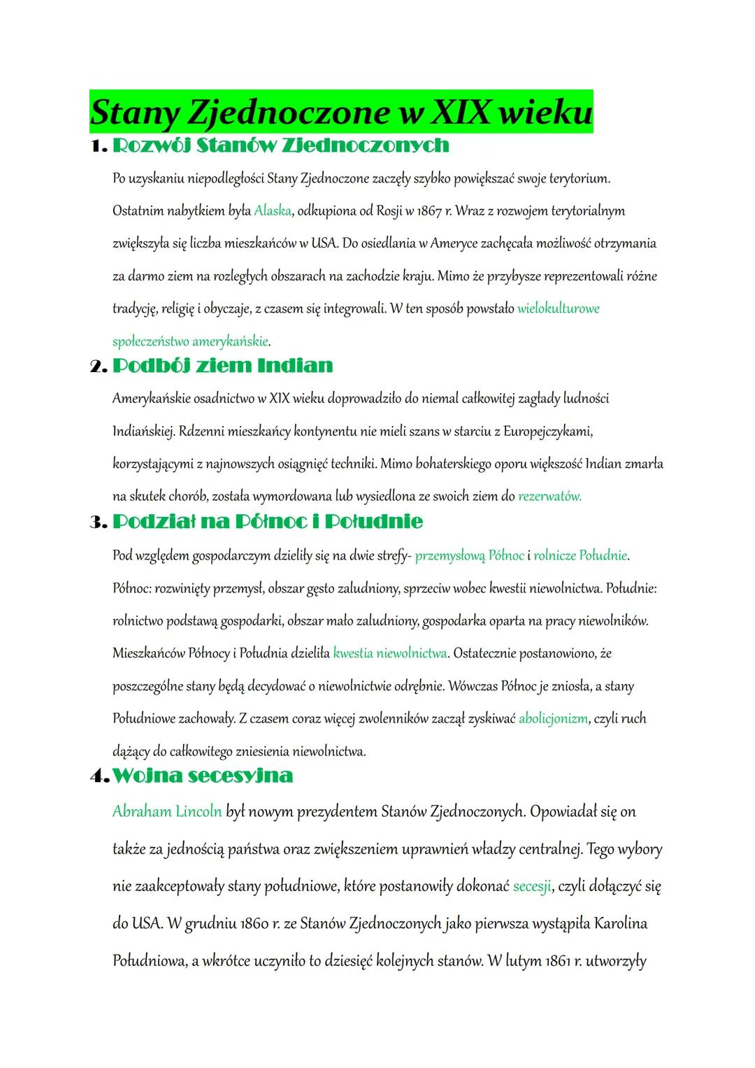 Stany Zjednoczone w XIX wieku
1. Rozwój Stanów Zjednoczonych
Po uzyskaniu niepodległości Stany Zjednoczone zaczęły szybko powiększać swoje t