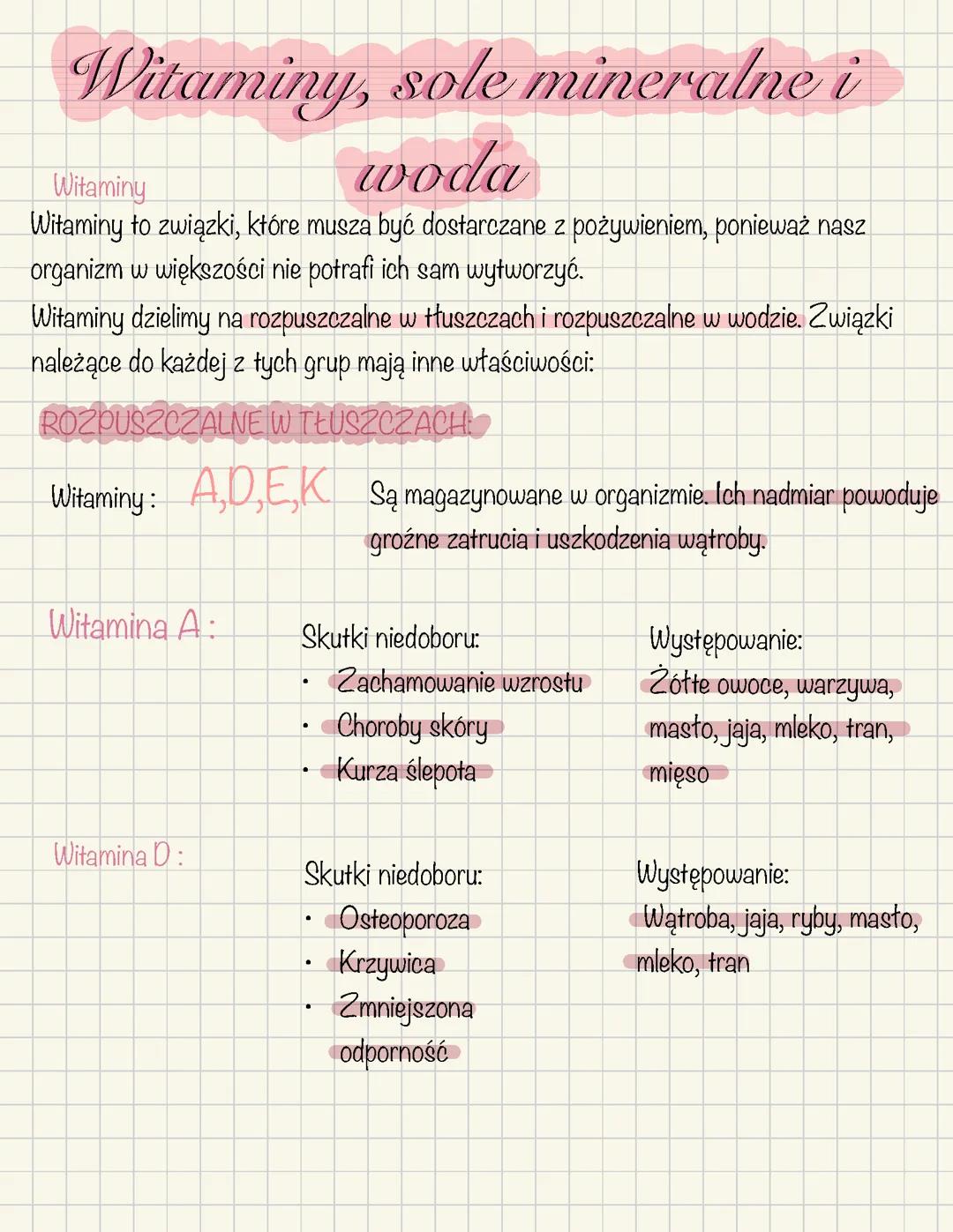 Witaminy, sole mineralne i woda