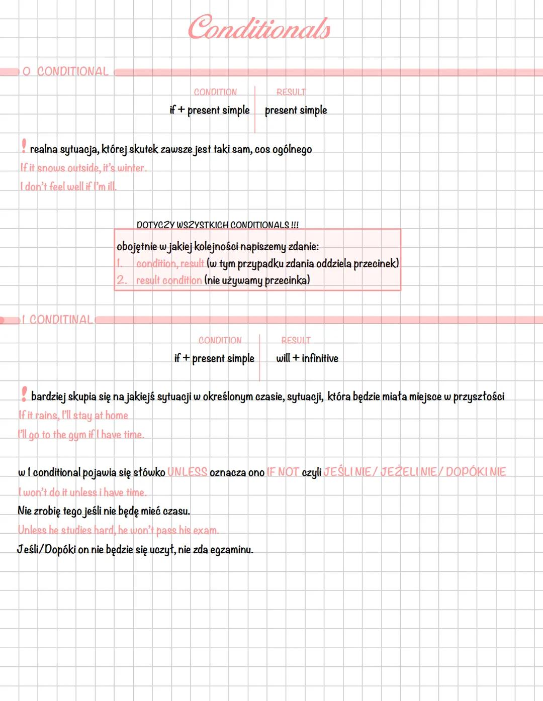 O CONDITIONAL
Conditionals
CONDITION
RESULT
if + present simple present simple
realna sytuacja, której skutek zawsze jest taki sam, cos ogól