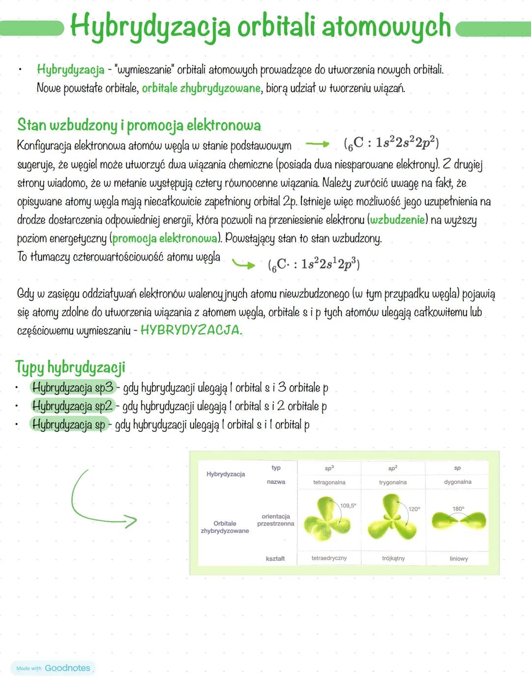 •
Hybrydyzacja orbitali atomowych
Hybrydyzacja - "wymieszanie" orbitali atomowych prowadzące do utworzenia nowych orbitali.
Nowe powstate or