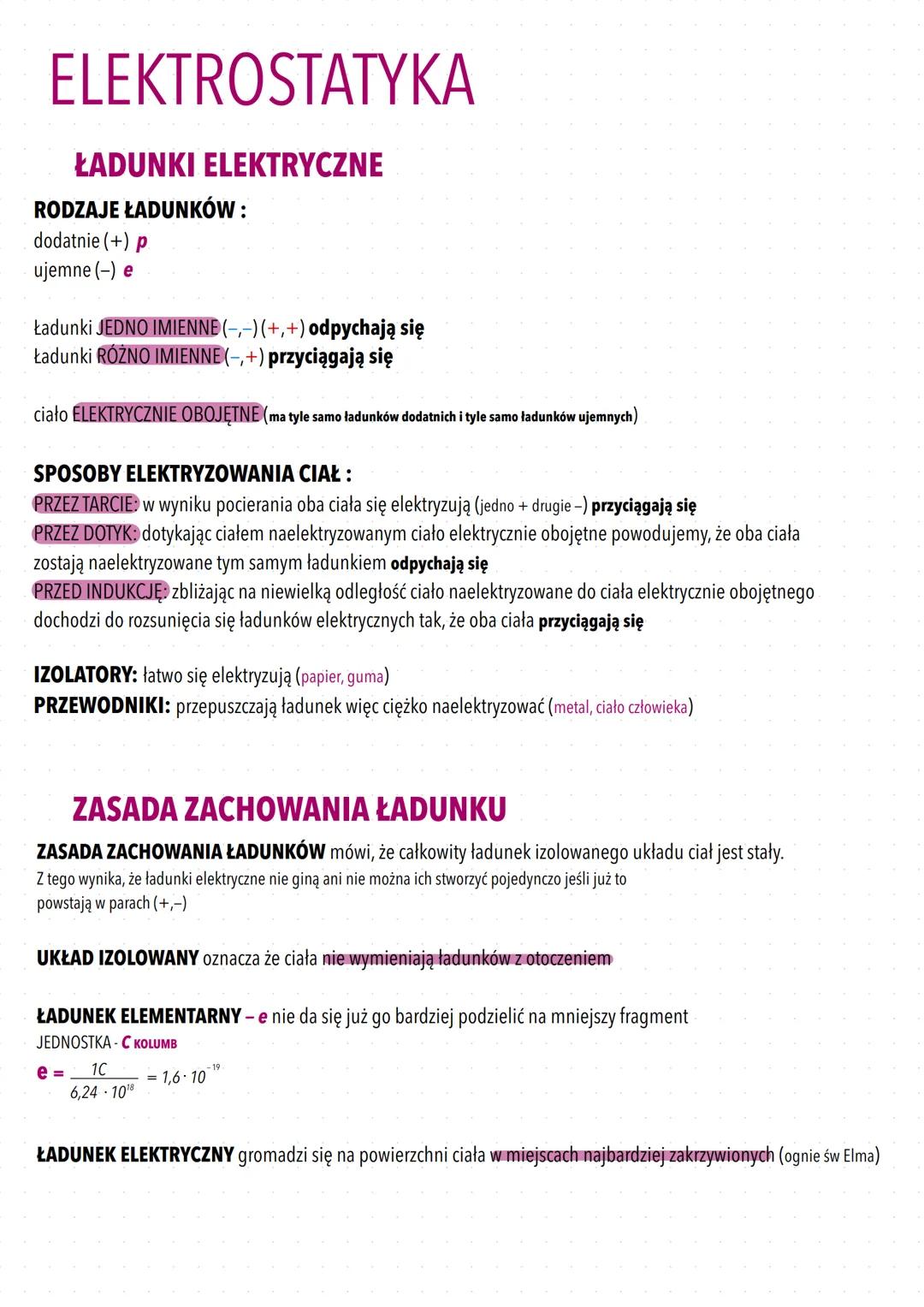 ELEKTROSTATYKA
ŁADUNKI ELEKTRYCZNE
RODZAJE ŁADUNKÓW:
dodatnie (+) p
ujemne (-) e
Ładunki JEDNO IMIENNE (-,-) (+,+) odpychają się
Ładunki RÓŻ