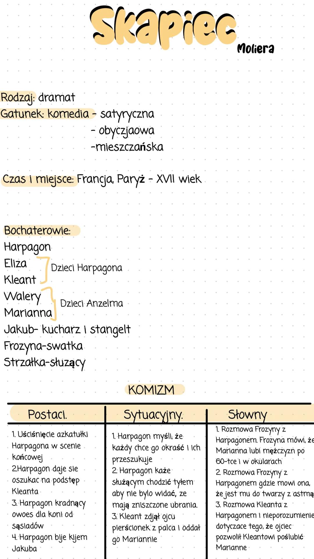komizm- kategoria estetyczna która wyraza sie na 3 płaszczyznach postacı, sytuacji, lub
słowny
Humor- gotowosc do przyjecia komizmu
Jakie