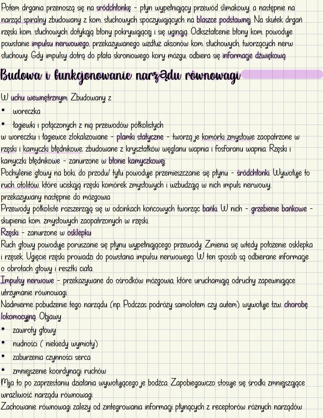 # Ucho - narząd słuchu i równowagi
Mechanoreceptory
* Odpowiedzialne za słuch
* odbierają bodźce mechaniczne w postaci
dr