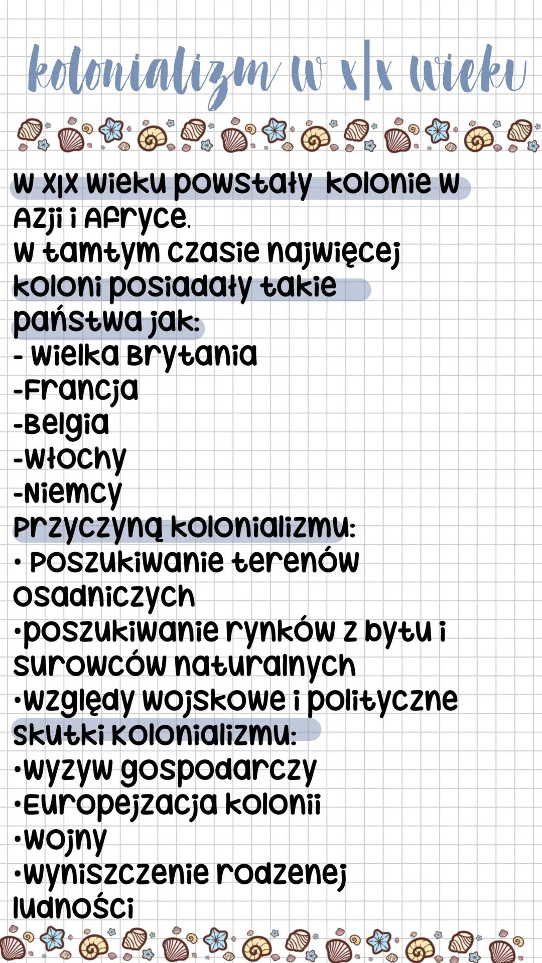 # kolonializm w x/x wieku
W XIX wieku powstały kolonie W
Azji i Afryce.
w tamtym czasie najwięcej
koloni posiadały takie
państwa jak:
- Wie