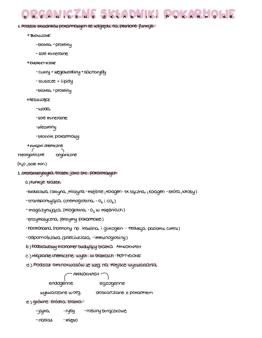 ORGANICZNE SKŁADNIKI POKARMOWE
1. Podział składników pokarmowych ze względu na pernione funkcje:
• BUDULCONE
-biatka proteiny
- sole mineral