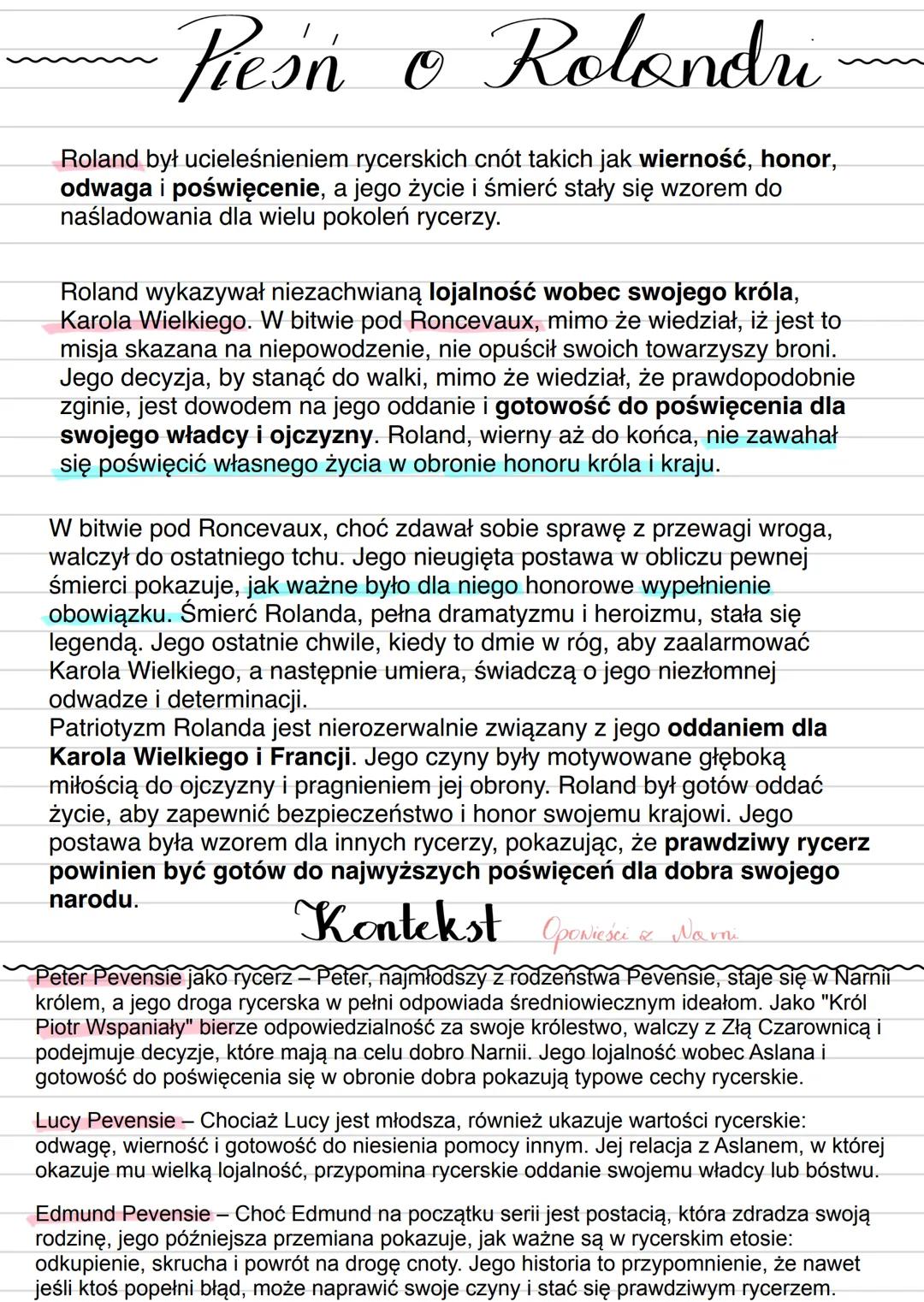 Resn o Rolondu
Roland był ucieleśnieniem rycerskich cnót takich jak wierność, honor,
odwaga i poświęcenie, a jego życie i śmierć stały się w