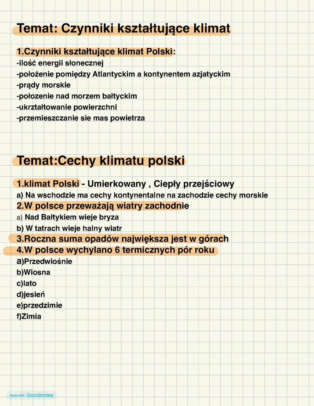 Czynniki kształtujące klimat oraz Cechy klimatu polski