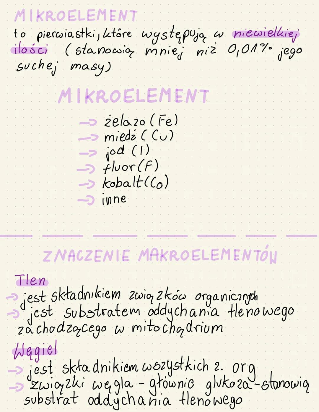 Związkin nierganiczneZNE
PIERWIASTKI
makroelementy mikroelementy
MAKROELEMENTY
to pierwiastki, które występują w dużych ilościach
(stanow