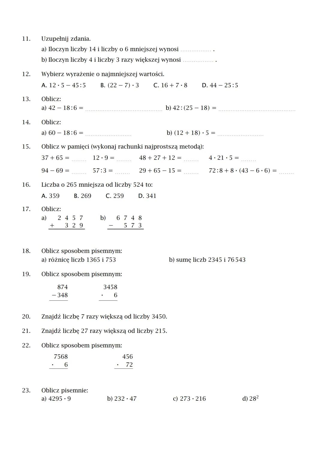 ZESTAW ZADAŃ Liczby i działania
Wskaż przykład, w którym poprawnie porównano liczby:
1.
A. 51805081
2.
3.
B. 51805810
C. 51805180
D. 5180501