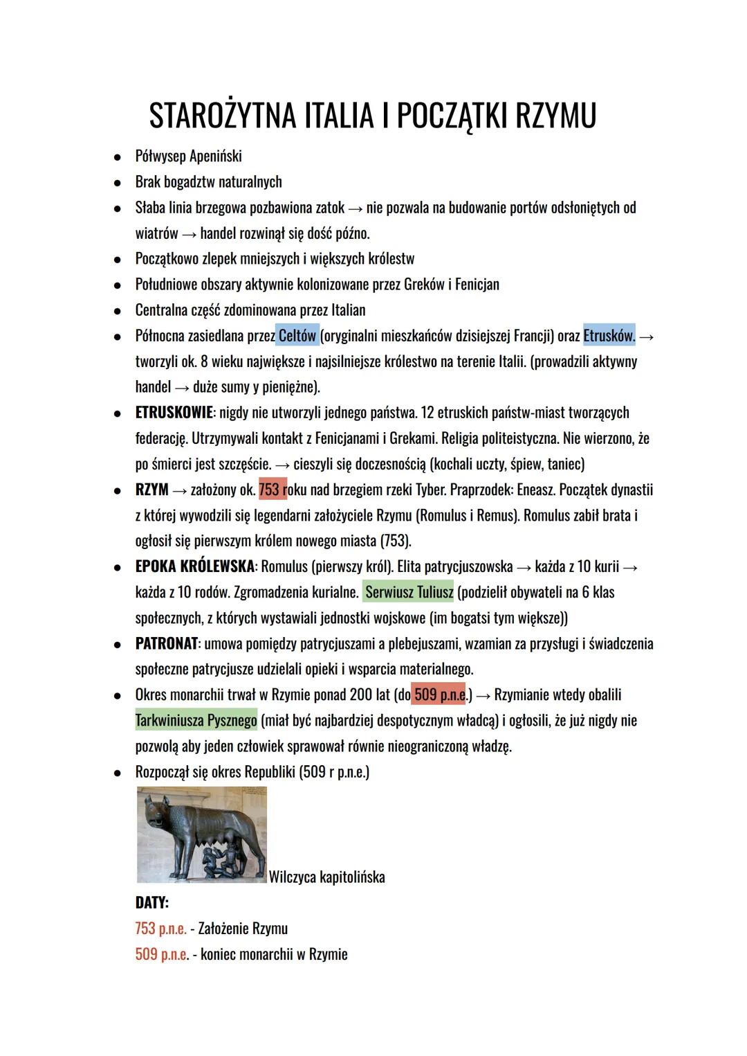 STAROŻYTNA ITALIA I POCZĄTKI RZYMU
• Półwysep Apeniński
• Brak bogadztw naturalnych
•
Słaba linia brzegowa pozbawiona zatok →→ nie pozwala n