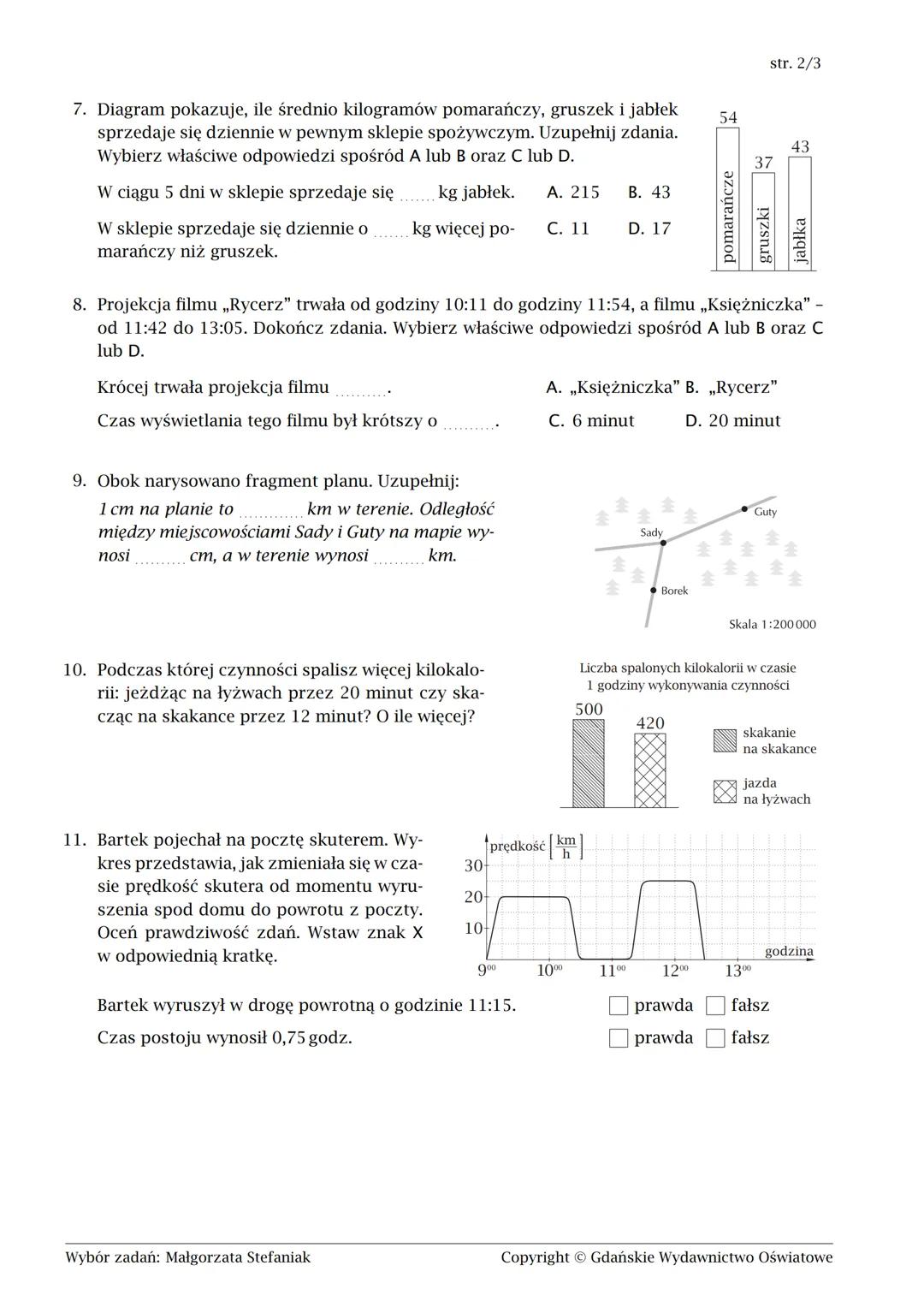imię i nazwisko
lp. w dzienniku
klasa
str. 1/3
1. Słońce wzeszło o godzinie 4:40, a zaszło o 20:20. Uzupełnij zdania. Wybierz właściwe odpo-