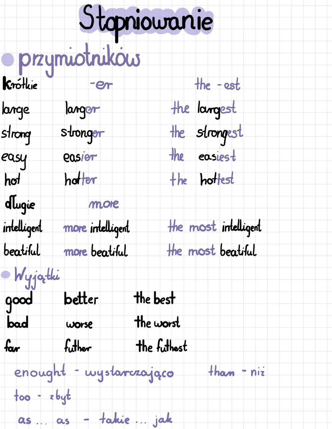 # Stopniowanie
• przymiotników
Krótkie
-er
the -est
large larger the largest
strong stronger the strongest
easy easier the easiest
h