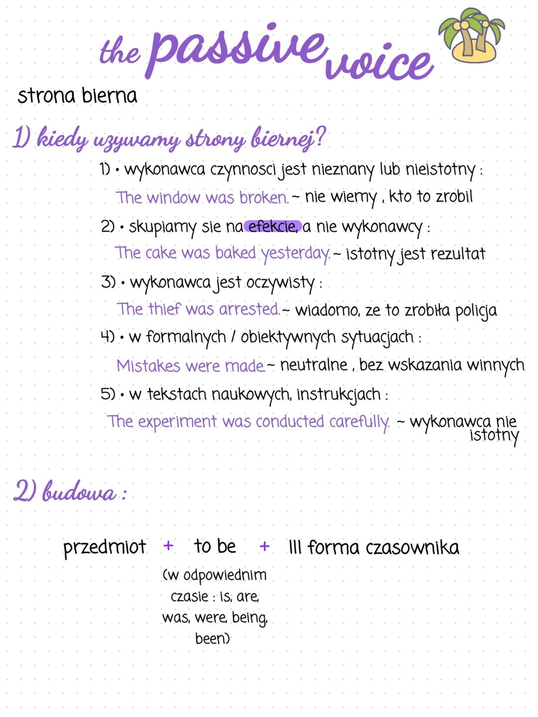 # the passive voice
strona bierna
1) kiedy uzywamy strony biernej?
1). wykonawca czynnosci jest nieznany lub nieistotny:
The window was b