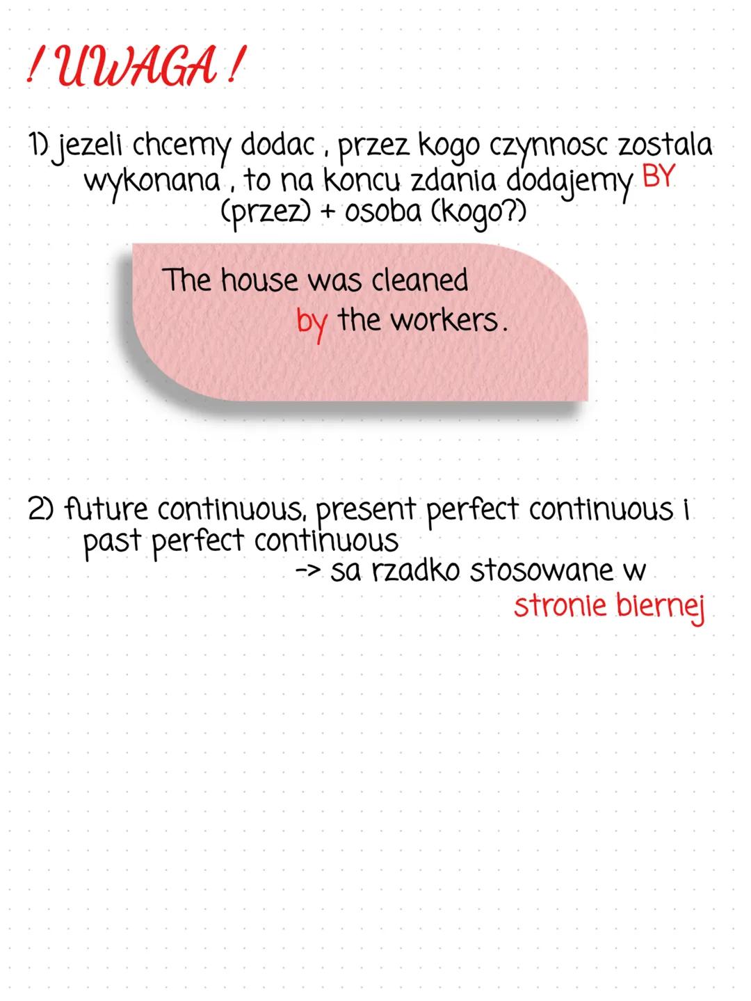 # the passive voice
strona bierna
1) kiedy uzywamy strony biernej?
1). wykonawca czynnosci jest nieznany lub nieistotny:
The window was b